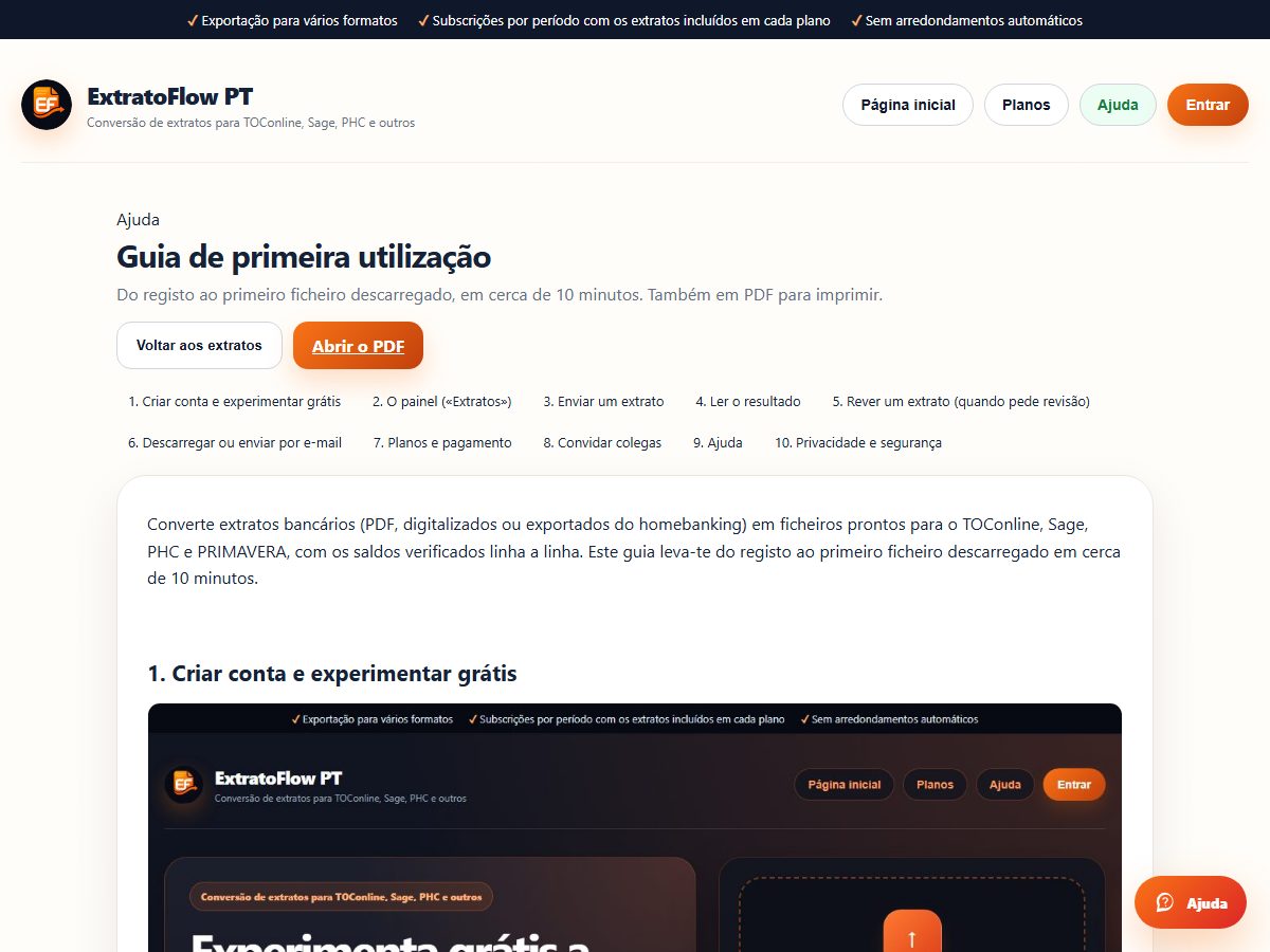 Painel de ajuda: reportar um problema com o PDF em anexo, ou WhatsApp.